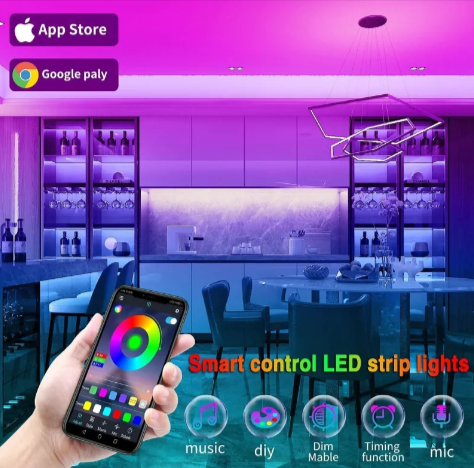 Krimostore smart LED light strip, app-controlled RGB room lighting with music sync — view 7