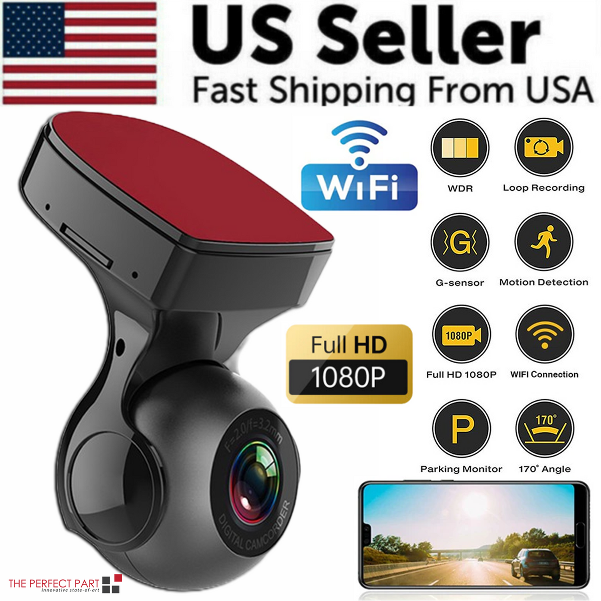 170° HD WiFi Dashcam with G-Sensor
