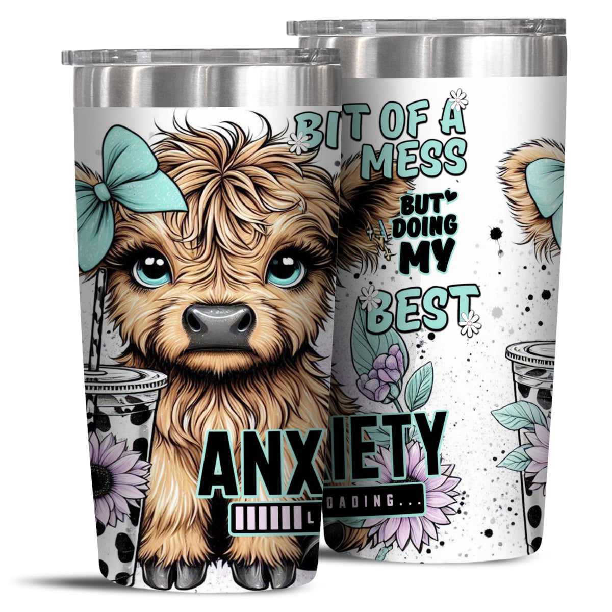 Krimostore Highland Cow 20oz insulated stainless steel tumbler — view 2