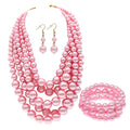 Krimostore faux pearl layered necklace, earrings and bracelet jewelry set — view 2