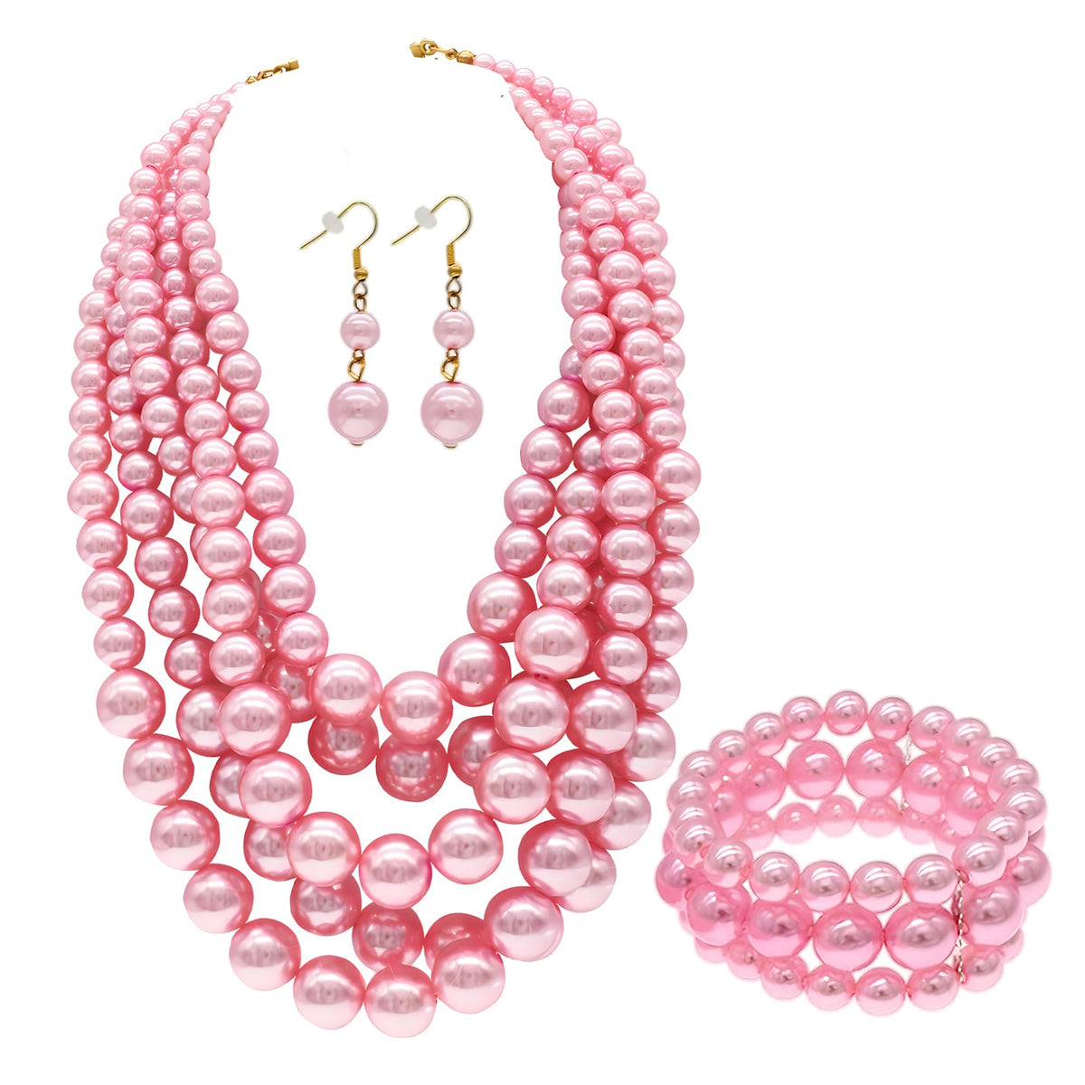Krimostore faux pearl layered necklace, earrings and bracelet jewelry set — view 2